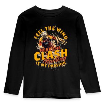 Feel the Wind Hear the Clash Hurling is My Passion - Kids' Premium Longsleeve Shirt - black - Front - AI Model Kid Male (0cm)