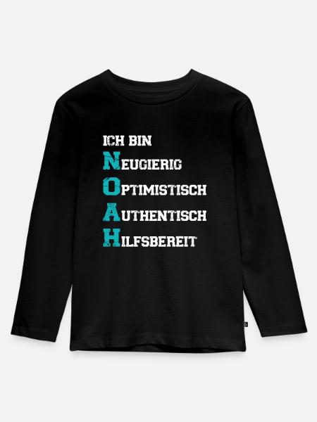 Ich bin Noah - Kinder Premium Bio Langarmshirt - Schwarz