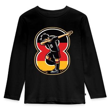 8 Jahre Junge Fussball Schwarz Rot Gold - Kinder Premium Bio Langarmshirt - Schwarz - Vorne - AI Model Kid Male (0cm)
