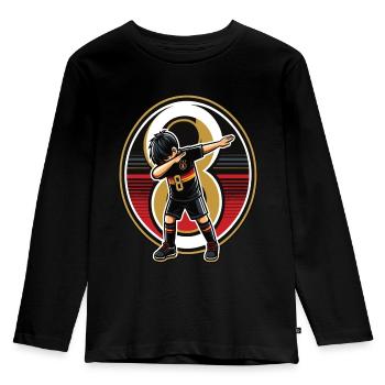 8 Jahre Junge Fussball Schwarz Rot Gold - Kinder Premium Bio Langarmshirt - Schwarz - Vorne - AI Model Kid Male (0cm)