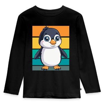 Pingouin rétro - T-shirt manches longues Premium Enfant - noir - Devant - AI Model Kid Male (0cm)