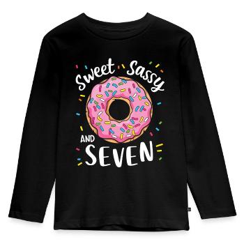 Süßer Sassy und Seven Donut zum 7. Geburtstag - Kinder Premium Bio Langarmshirt - Schwarz - Vorne - AI Model Kid Male (0cm)