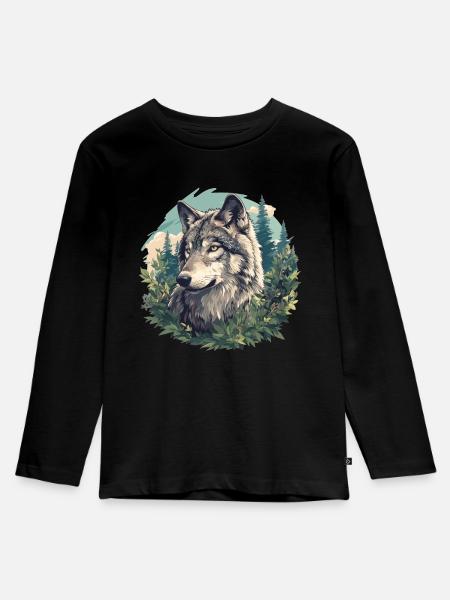 Wölfe Wolf - Kinder Premium Bio Langarmshirt - Schwarz