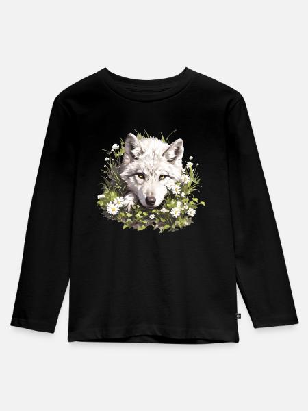 Wölfe Wolf - Kinder Premium Bio Langarmshirt - Schwarz