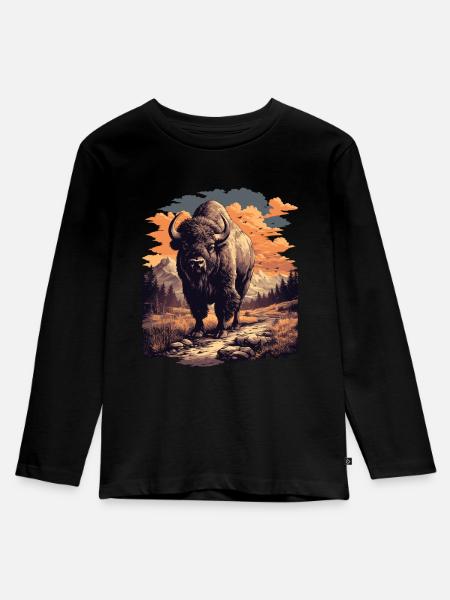 Bisons Bison - Kinder Premium Bio Langarmshirt - Schwarz