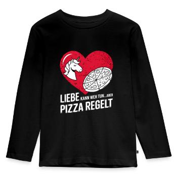 Love Hurts Breakup Valentine's Day Pizza Regulates - Kids' Premium Longsleeve Shirt - black - Front - AI Model Kid Male (0cm)