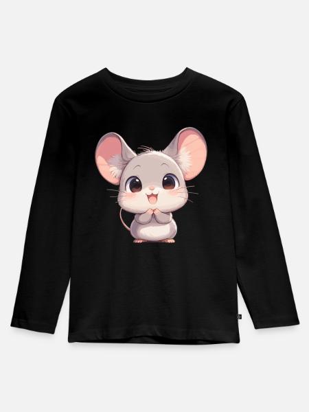 Mäuse Maus - Kinder Premium Bio Langarmshirt - Schwarz