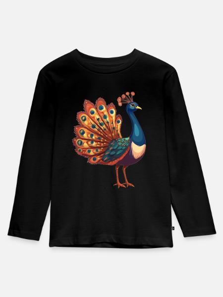Pfaue Pfau - Kinder Premium Bio Langarmshirt - Schwarz