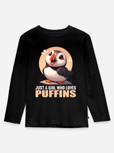 Papageientaucher - Kinder Premium Bio Langarmshirt - Schwarz