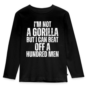 Ich bin kein Gorilla gegen Hundert Männer - Kinder Premium Bio Langarmshirt - Schwarz - Vorne - AI Model Kid Male (0cm)
