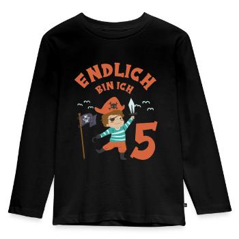 Piraten Geburtstag Endlich 5 Jahre Pirat Junge - Kinder Premium Bio Langarmshirt - Schwarz - Vorne - AI Model Kid Male (0cm)