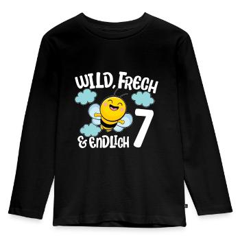 Biene Endlich 7 Jahre Mädchen Geburtstagsmotiv - Kinder Premium Bio Langarmshirt - Schwarz - Vorne - AI Model Kid Male (0cm)
