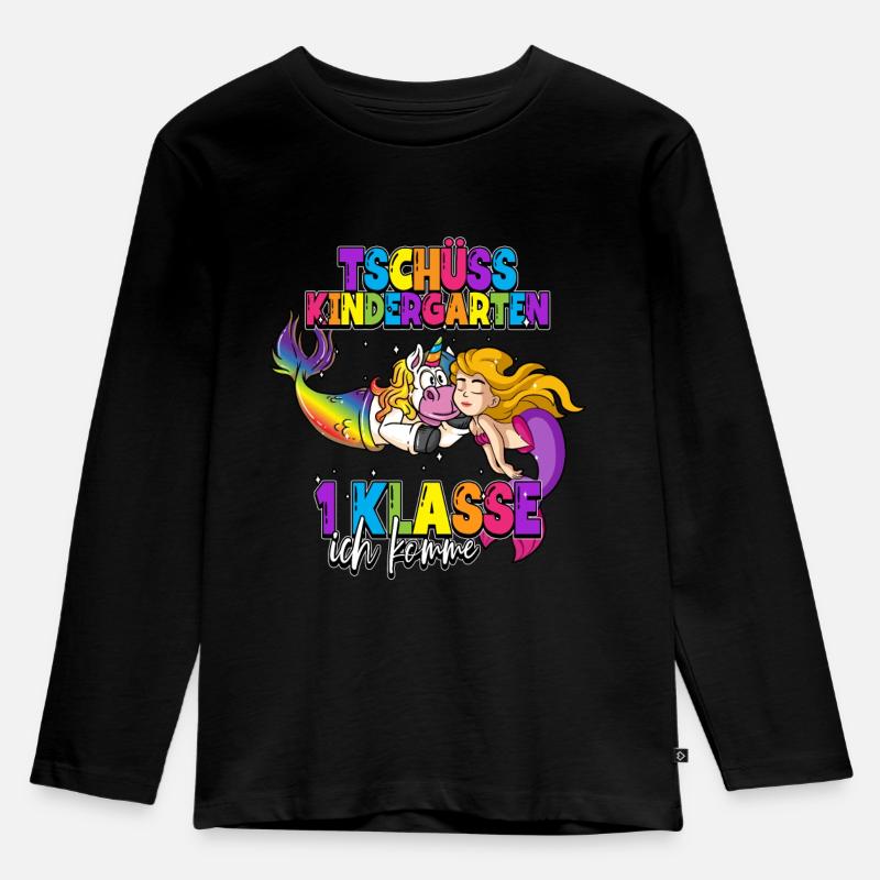 Tschüss Kindergarten 1. Klasse Schulkind - Kinder Premium Bio Langarmshirt - Schwarz