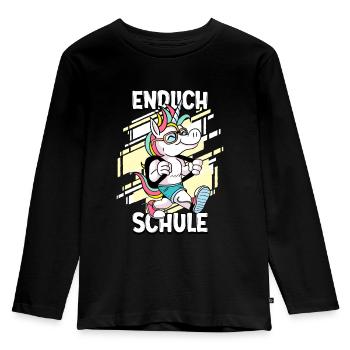 Endlich Schule 1. Klasse Schulkind - Kinder Premium Bio Langarmshirt - Schwarz - Vorne - AI Model Kid Male (0cm)