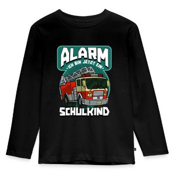 Alarm ich bin jetzt ein Schulkind 1. Klasse - Kinder Premium Bio Langarmshirt - Schwarz - Vorne - AI Model Kid Male (0cm)
