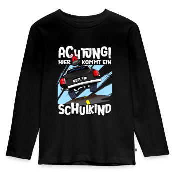 Achtung hier kommt ein Schulkind 1. Klasse - Kinder Premium Bio Langarmshirt - Schwarz - Vorne - AI Model Kid Male (0cm)