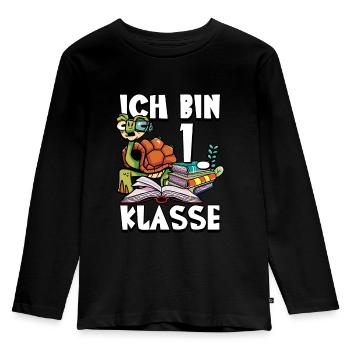 Ich bin 1. Klasse Schulkind Einschulung - Kinder Premium Bio Langarmshirt - Schwarz - Vorne - AI Model Kid Male (0cm)