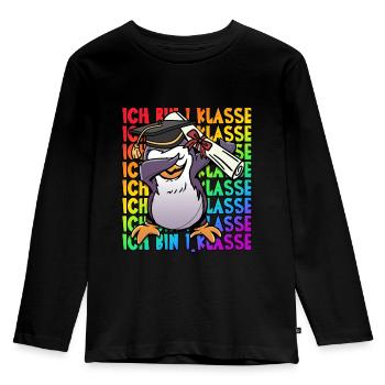 Ich bin 1. Klasse Schulkind Einschulung - Kinder Premium Bio Langarmshirt - Schwarz - Vorne - AI Model Kid Male (0cm)