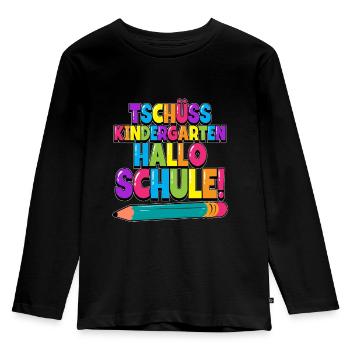 Tschüss Kindergarten Hallo Schule Einschulung - Kinder Premium Bio Langarmshirt - Schwarz - Vorne - AI Model Kid Male (0cm)
