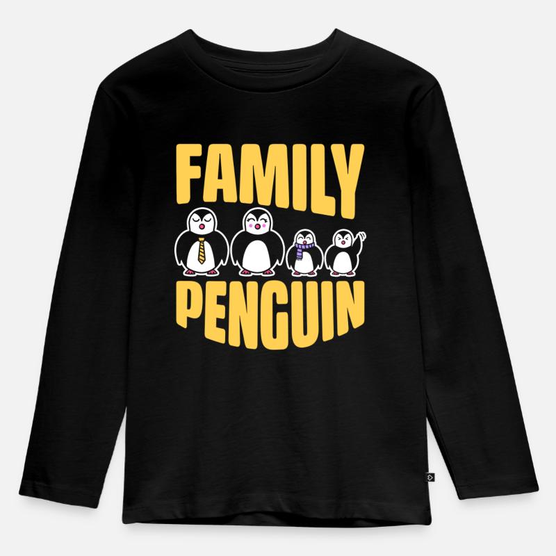 Pinguin-Clan - Kinder Premium Bio Langarmshirt - Schwarz