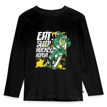 Eat Sleep Hockey Repeat Eishockey - Kinder Premium Bio Langarmshirt - Schwarz - Vorne - AI Model Kid Male (0cm)