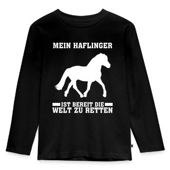 Haflinger Reiten - Kinder Premium Bio Langarmshirt - Schwarz - Vorne - AI Model Kid Male (0cm)