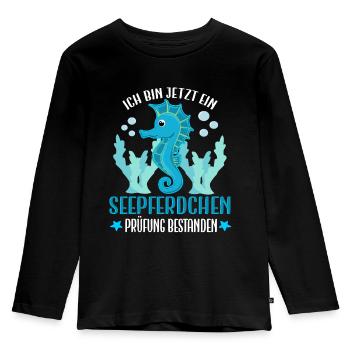 Seepferdchen Prüfung bestanden Jungen Geschenkidee - Kinder Premium Bio Langarmshirt - Schwarz - Vorne - AI Model Kid Male (0cm)