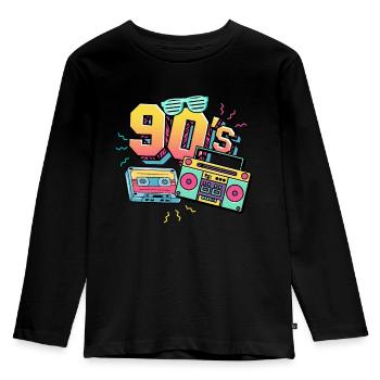 90er Jahre 90s - Kinder Premium Bio Langarmshirt - Schwarz - Vorne - AI Model Kid Male (0cm)