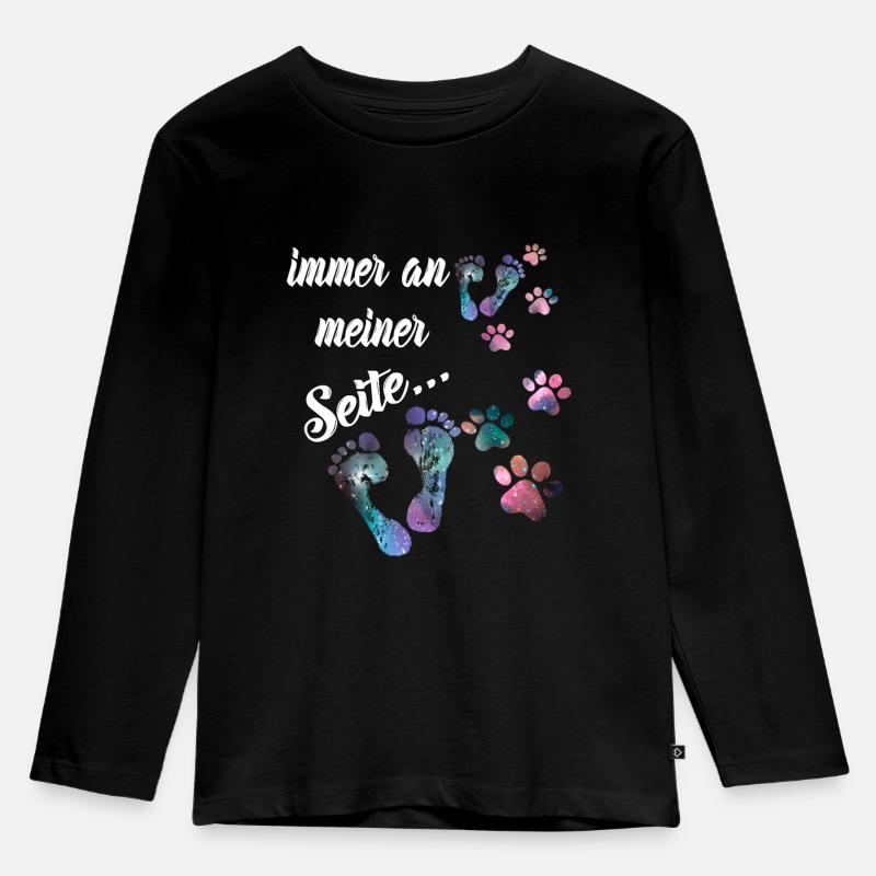 Immer an meiner Seite Hundepfoten - Hunde Sprüche - Kinder Premium Bio Langarmshirt - Schwarz