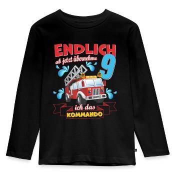 Feuerwehrauto, Feuerwehr zum 9 Geburtstag 9 Jahre - Kinder Premium Bio Langarmshirt - Schwarz - Vorne - AI Model Kid Male (0cm)