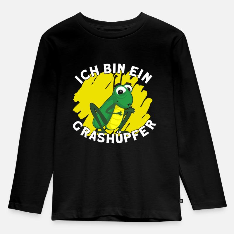 Ich bin ein Grashüpfer - Kinder Premium Bio Langarmshirt - Schwarz