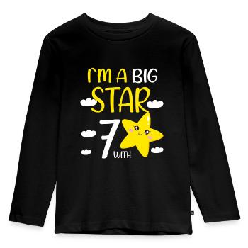 7 Year Old Birthday Girl Gift at A Big Star - Kids' Premium Longsleeve Shirt - black - Front - AI Model Kid Male (0cm)