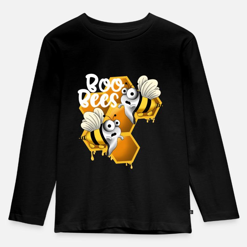 Boo bees mit Wabe weiß - Kinder Premium Bio Langarmshirt - Schwarz
