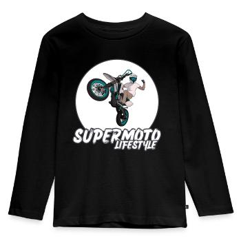 Supermoto / Supermotard / Supermoto Wheelie Biker - Kinder Premium Bio Langarmshirt - Schwarz - Vorne - AI Model Kid Male (0cm)