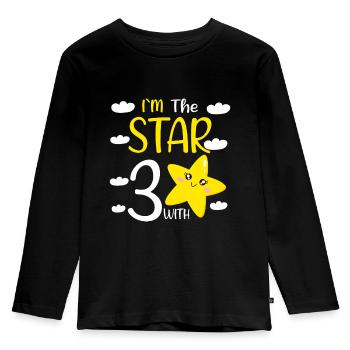 Fille d’anniversaire de 3 ans à The Star With 3 - T-shirt manches longues Premium Enfant - noir - Devant - AI Model Kid Male (0cm)