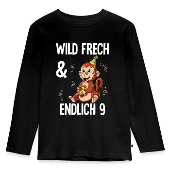 9. Geburtstag Affe Wild Frech Und Endlich 9 Jahre - Kinder Premium Bio Langarmshirt - Schwarz - Vorne - AI Model Kid Male (0cm)
