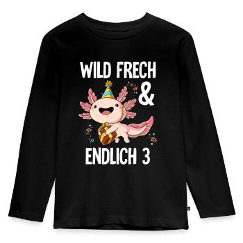 3. Geburtstag Axolotl Wild Frech Und Endlich 3 - Kinder Premium Bio Langarmshirt - Schwarz - Vorne - AI Model Kid Male (0cm)