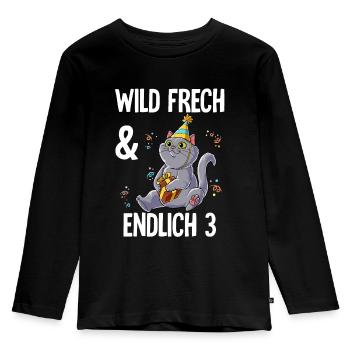 3. Geburtstag Katze Wild Frech Und Endlich 3 Jahre - Kinder Premium Bio Langarmshirt - Schwarz - Vorne - AI Model Kid Male (0cm)