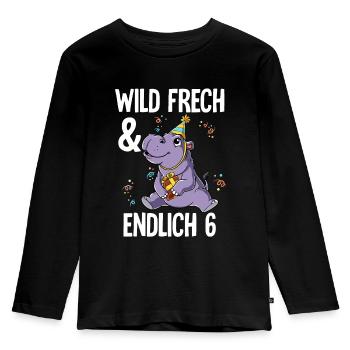 6. Geburtstag Nilpferd Wild Frech Und Endlich 6 - Kinder Premium Bio Langarmshirt - Schwarz - Vorne - AI Model Kid Male (0cm)