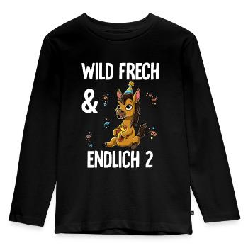 2. Geburtstag Pferd Wild Frech Und Endlich 2 Jahre - Kinder Premium Bio Langarmshirt - Schwarz - Vorne - AI Model Kid Male (0cm)