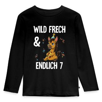 7. Geburtstag Pferd Wild Frech Und Endlich 7 Jahre - Kinder Premium Bio Langarmshirt - Schwarz - Vorne - AI Model Kid Male (0cm)