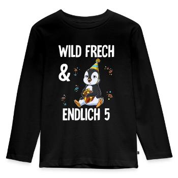5. Geburtstag Pinguin Wild Frech Und Endlich 5 - Kinder Premium Bio Langarmshirt - Schwarz - Vorne - AI Model Kid Male (0cm)