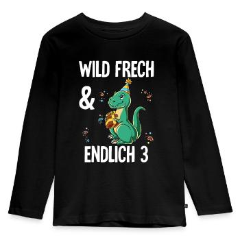 3. Geburtstag T-rex Wild Frech Und Endlich 3 Jahre - Kinder Premium Bio Langarmshirt - Schwarz - Vorne - AI Model Kid Male (0cm)