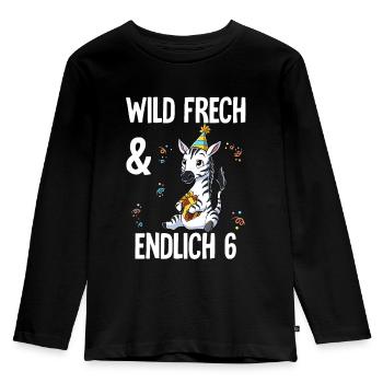 6. Geburtstag Zebra Wild Frech Und Endlich 6 Jahre - Kinder Premium Bio Langarmshirt - Schwarz - Vorne - AI Model Kid Male (0cm)