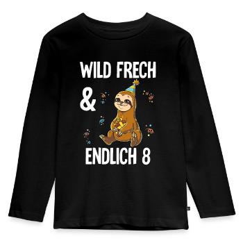 8. Geburtstag Faultier Wild Frech Und Endlich 8 - Kinder Premium Bio Langarmshirt - Schwarz - Vorne - AI Model Kid Male (0cm)