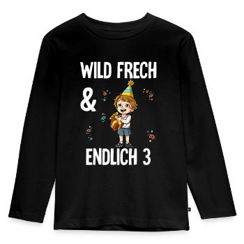 3. Geburtstag Junge Wild Frech Und Endlich 3 Jahre - Kinder Premium Bio Langarmshirt - Schwarz - Vorne - AI Model Kid Male (0cm)