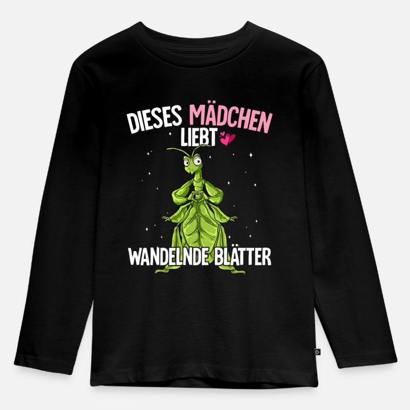 Wandelndes Blatt Mädchen - Kinder Premium Bio Langarmshirt - Schwarz