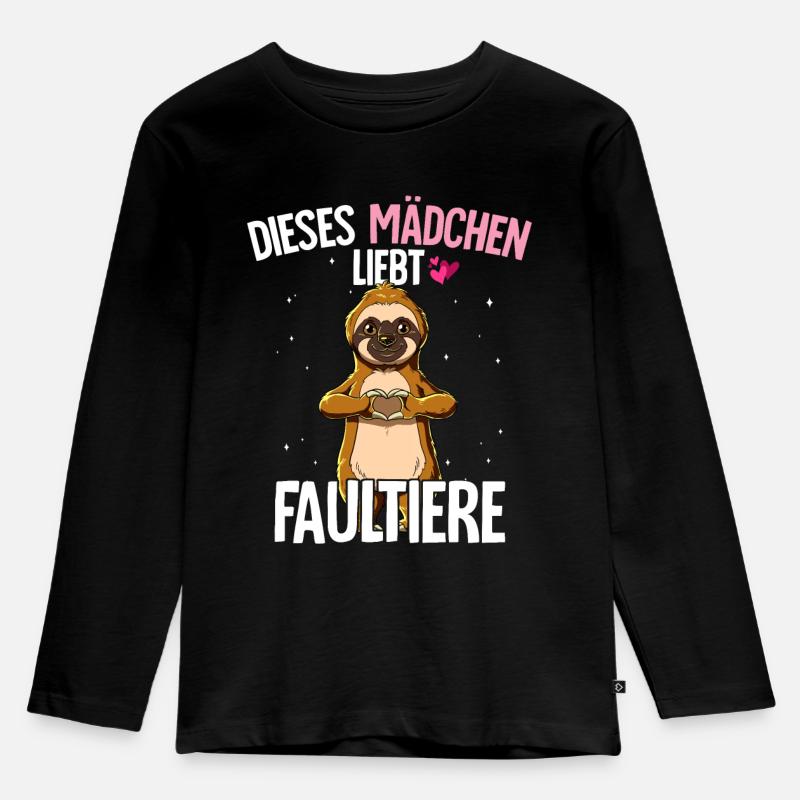 Faultier Mädchen - Kinder Premium Bio Langarmshirt - Schwarz