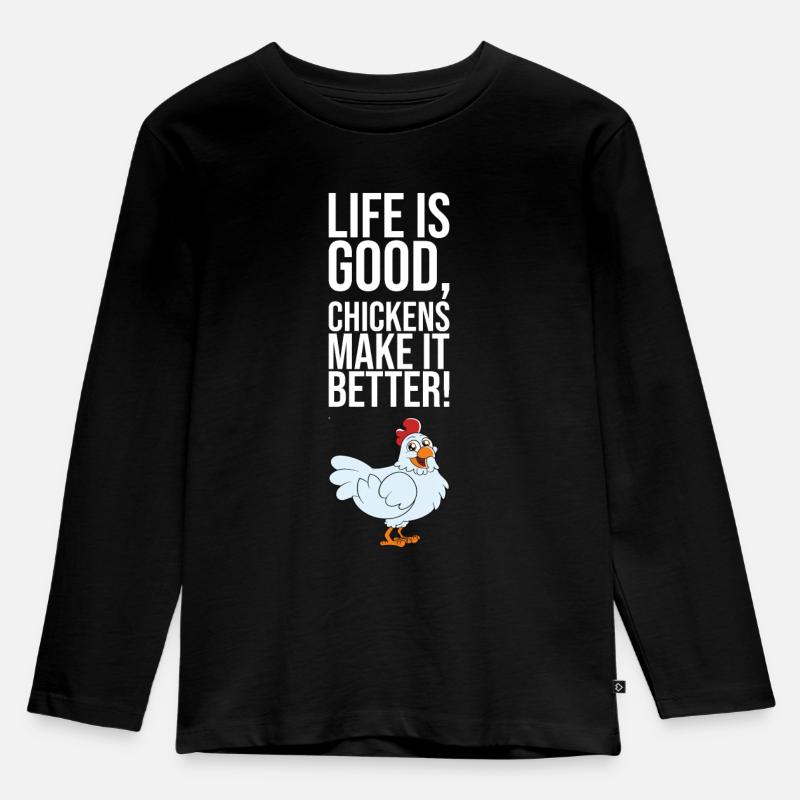 Life Is Good Chickens Make It Better - Kinder Premium Bio Langarmshirt - Schwarz