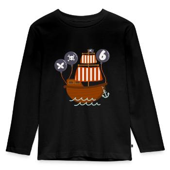 6 Years Young Birthday Motif Pirate Ship - Kids' Premium Longsleeve Shirt - black - Front - AI Model Kid Male (0cm)